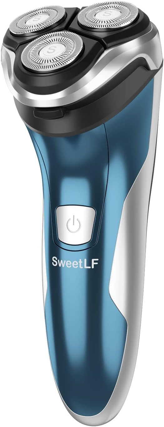 SweetLF Electric Shavers for Men IPX7 Waterproof Electric Razor Wet & Dry Use Rechargeable Battery Rotary Shavers for Men with Pop-up Trimmer(Blue)