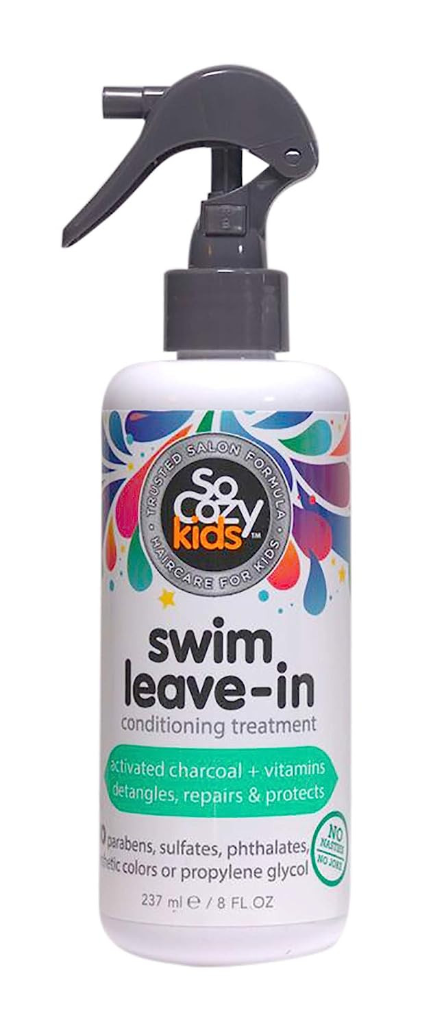 SoCozy Swim Leave-In Treatment and Conditioner For Kids Hair, Protects and Repairs Hair Damaged by Pool Chemicals and the Sun, 8 fl oz - No Parabens, Sulfates, Synthetic Colors or Dyes - 3 Pack