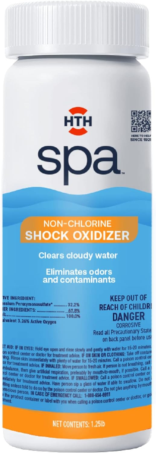 HTH Spa Care Non-Chlorine Shock Oxidizer, Spa & Hot Tub Chemical Clears Cloudy Water, 1.25 lbs