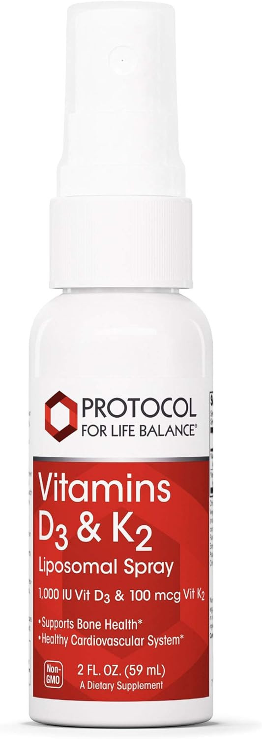 Protocol Vitamins D3 & K2 Liposomal Spray - Skeletal, Bone & Heart Health Supplement* - Liquid Vitamin D - Quality Nutrient Delivery - Teeth Health* - Non-GMO, Kosher, Halal - 84 Servings - 2 fl oz