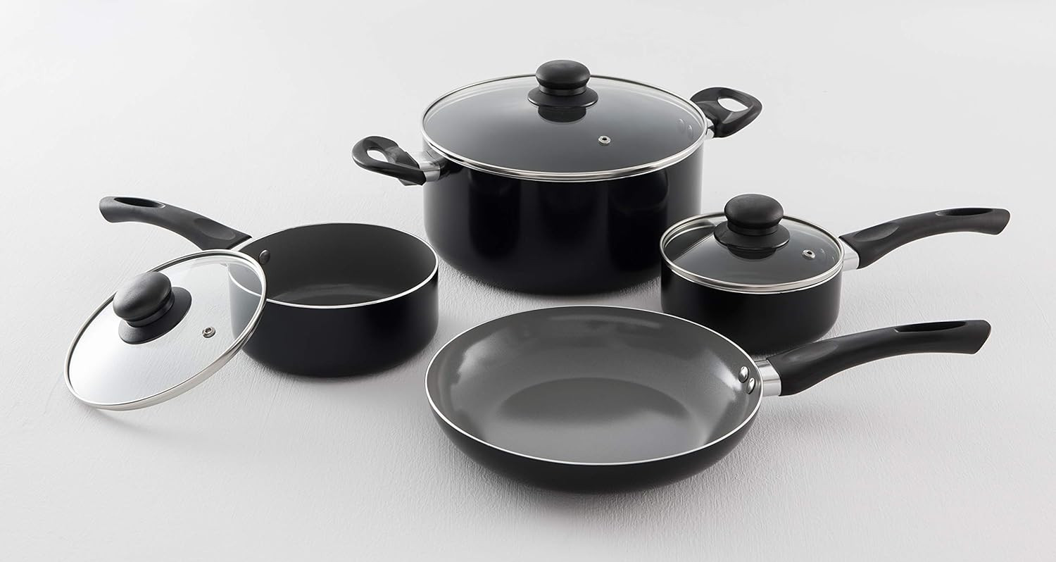 7 Piece Aluminum Non-Stick Dishwasher Safe Cookware Set, Pots and Pans, Black
