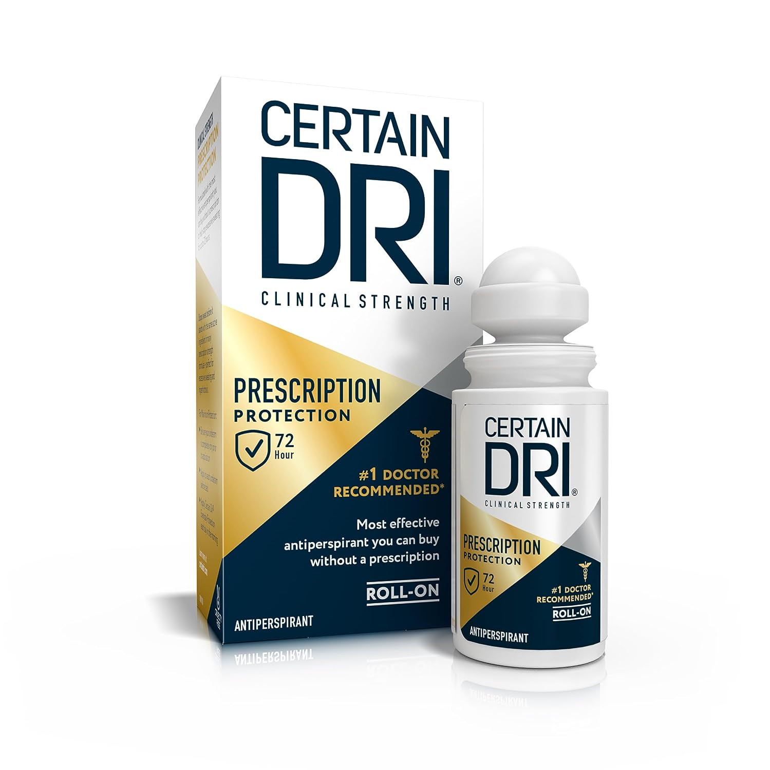 Certain Dri Prescription Strength Clinical Antiperspirant Roll-On Deodorant, Hyperhidrosis Treatment for Men & Women, Unscented, 1.2 Fl oz