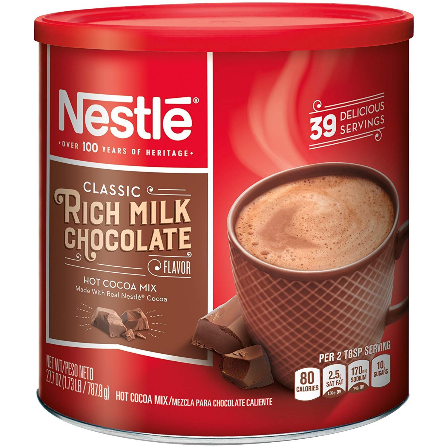 NESTLE Classic Rich Milk Chocolate Hot Cocoa Mix, 27.7 oz. Canister Hot Chocolate Made with Real Cocoa