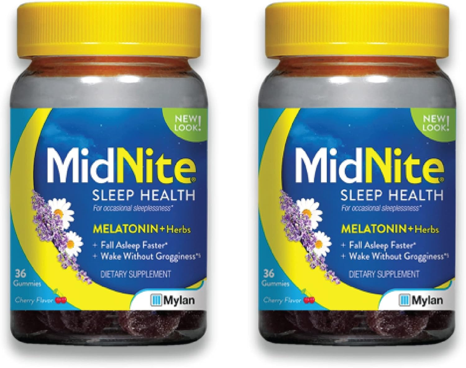 MidNite Drug-free Sleep Aid, 36 ct Twin Pack, Cherry Flavored Gummies, Melatonin & Herbs Dietary Supplement - Packaging May Vary