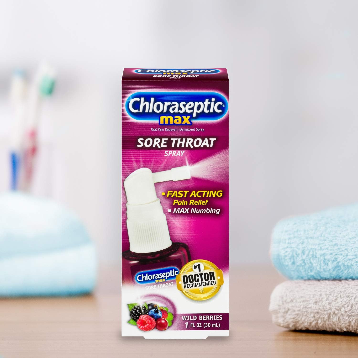 Chloraseptic Max Strength Sore Throat Spray, Wild Berries Flavor, 1.0 fl oz