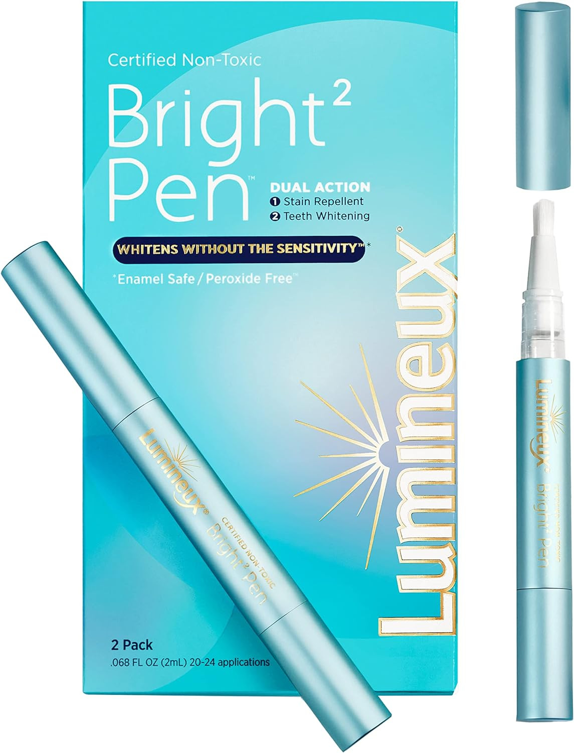 Lumineux Whitening Pen - Bright Pen 2-Pack - Enamel Safe Teeth Whitening - Whitening Without the Sensitivity - Dual Action Stain Repellant - Dentist Formulated and Certified Non-Toxic