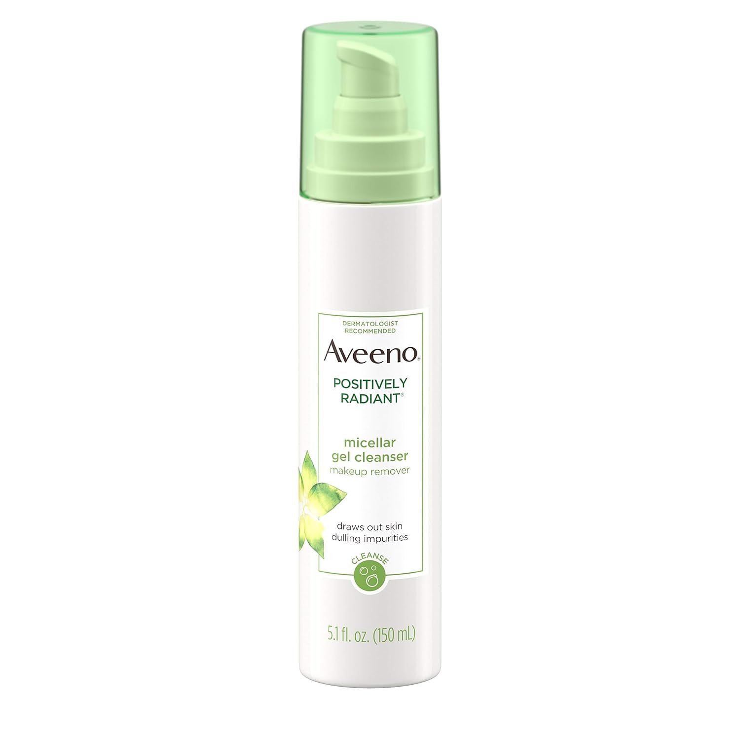 Aveeno Positively Radiant Hydrating Micellar Gel Facial Cleanser with Moisture Rich Soy & Kiwi Complex, Hypoallergenic, Non-Comedogenic, Paraben- & Phthalate-Free, 5.1 fl. Oz