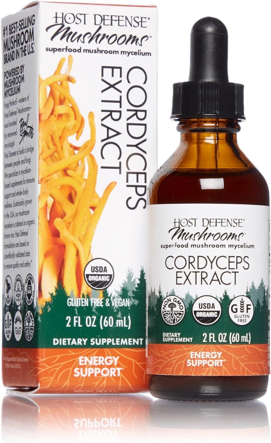 Host Defense, Cordyceps Extract, Supports Energy and Stamina, Mushroom Supplement, Plain, 2 fl oz