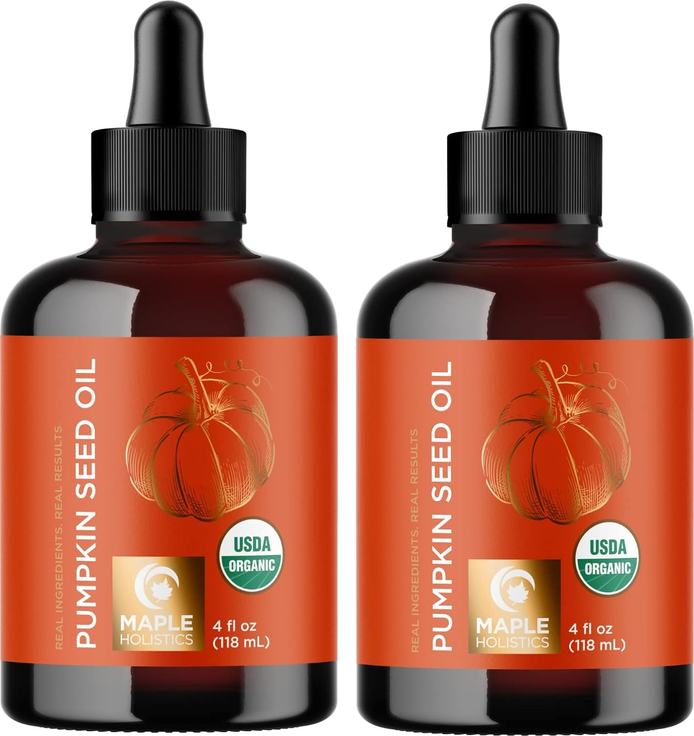 Certified Organic Pumpkin Seed Oil - Pure Pumpkin Seed Oil for Hair Growth Dry Skin and Anti Aging Serum - Organic Hair Oil for Dry Damaged Hair and Growth with Naturally Occurring Biotin 2 Pack