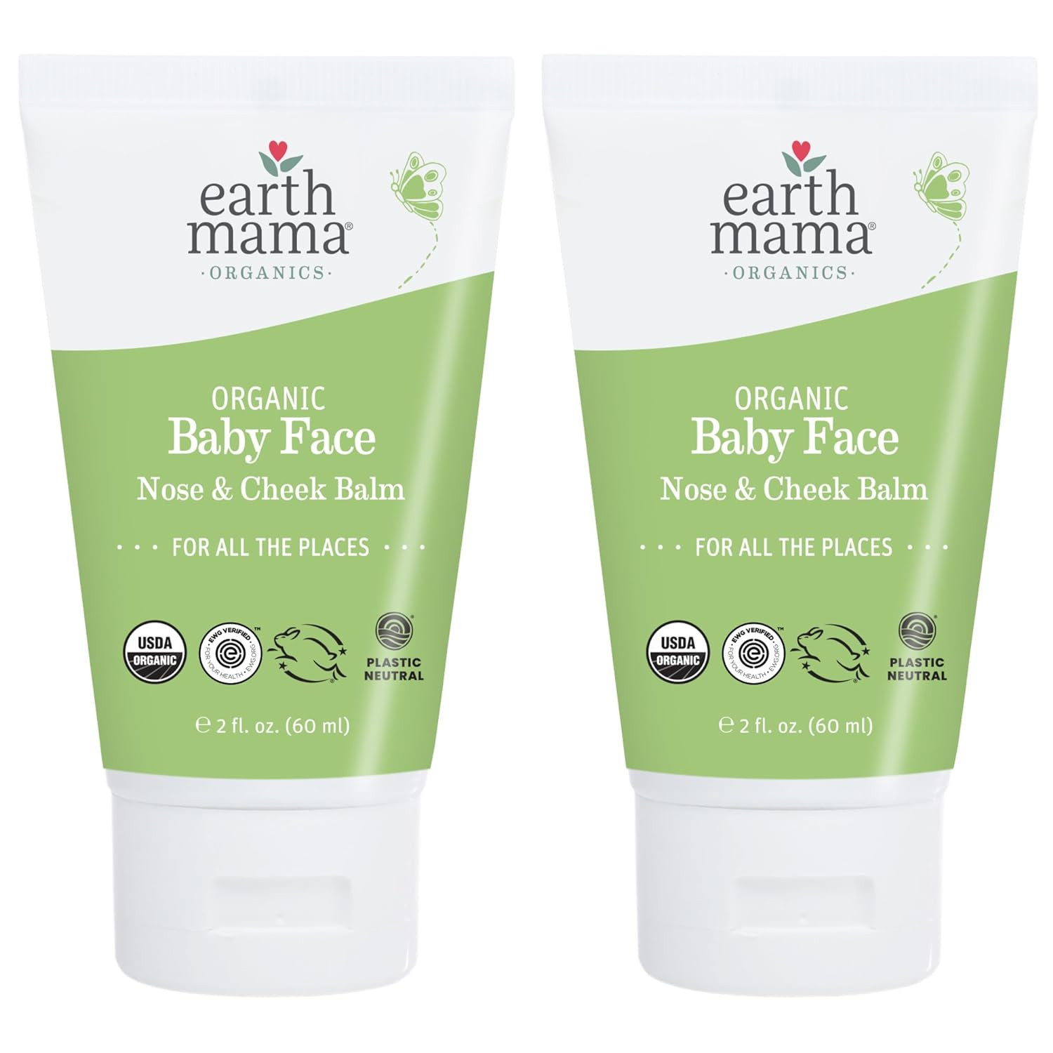 Earth Mama Organic Baby Face Nose & Cheek Balm | Moisturizer with Calendula Oil for Dry Skin Care, Natural Petroleum Jelly Alternative (2-Fluid Ounce, 2-Pack)