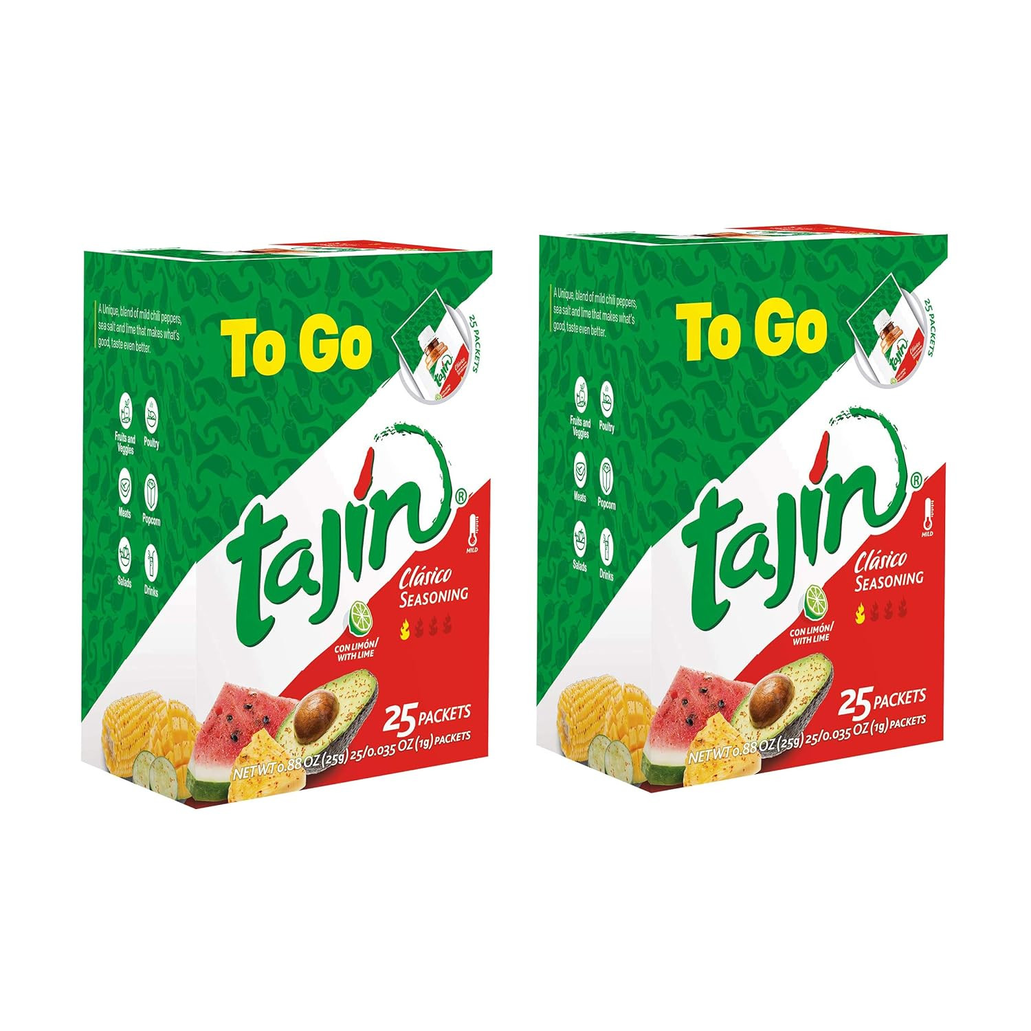 Tajin Clasico 4 set of 25 Sachets Tajín Clásico Chile Lime Seasoning To-Go Packets, 4 set of 25 Count