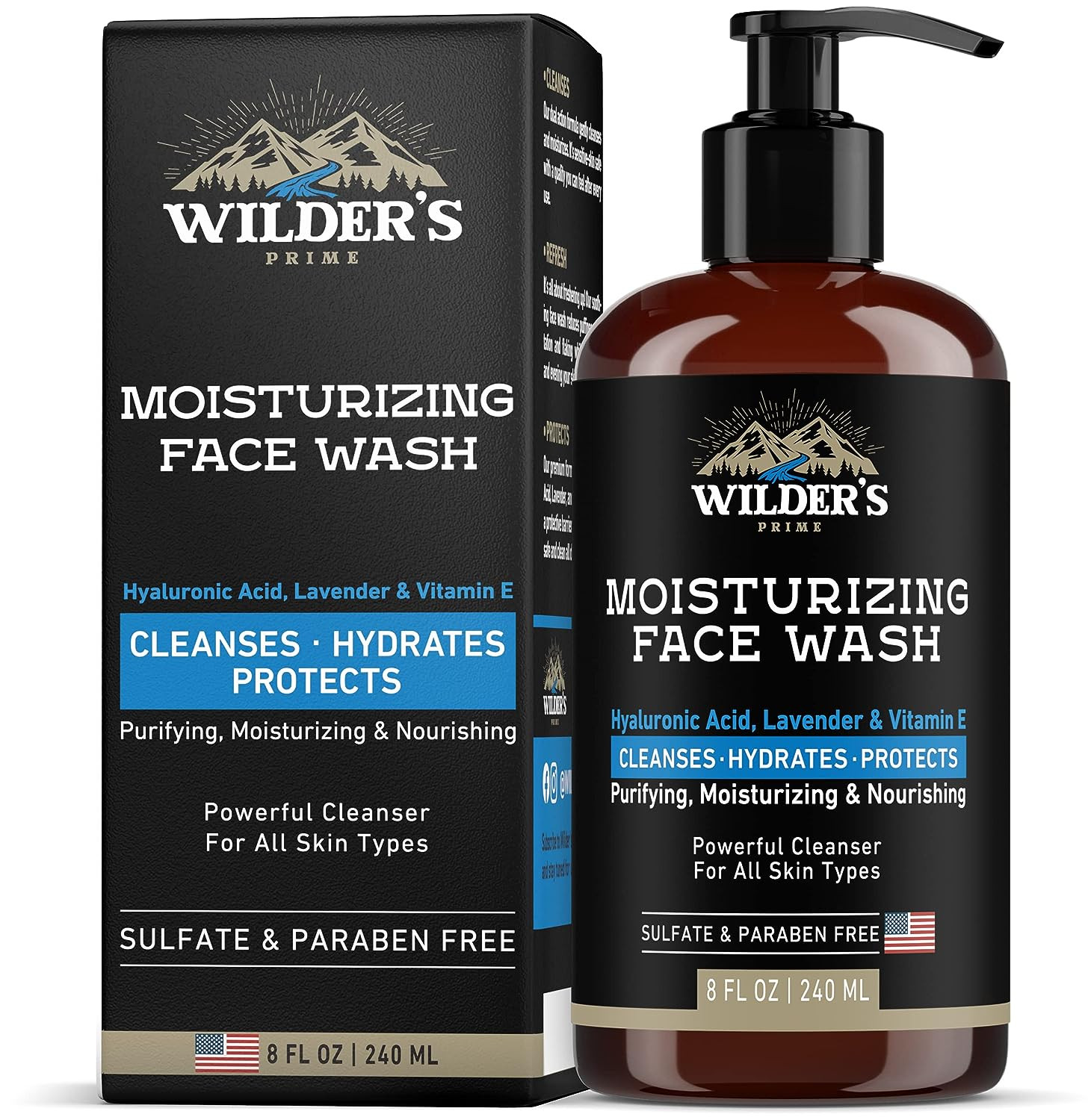 Men's Face Wash - Moisturizing Facial Daily Cleanser - Made in USA SkinCare - Hyaluronic Acid, Lavender, Vitamin E - Exfoliating Wash for All Skin Types - 8 fl oz