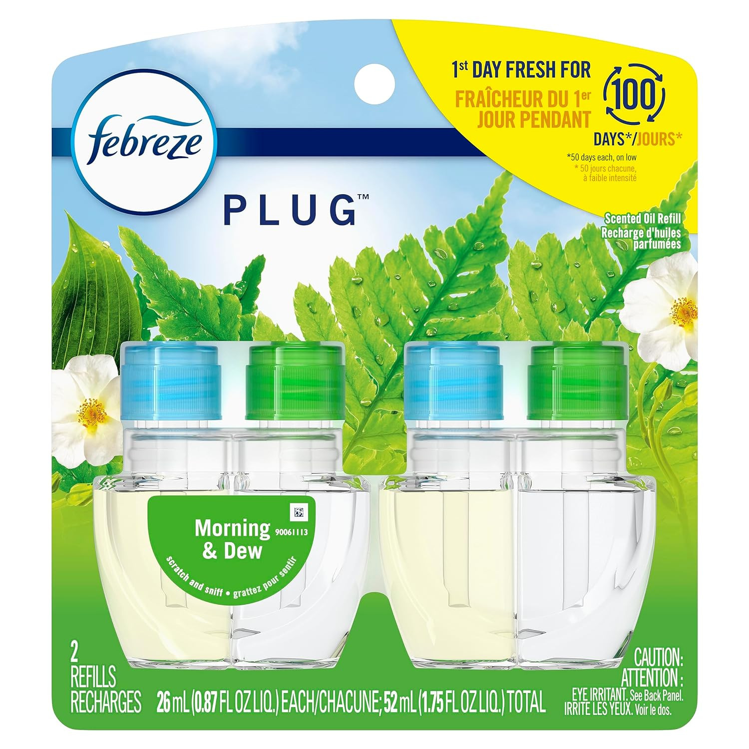 Febreze Plug in Air Freshener and Odor Fighter, Scented Oil Refill, Morning & Dew, 0.87 Fl Oz
