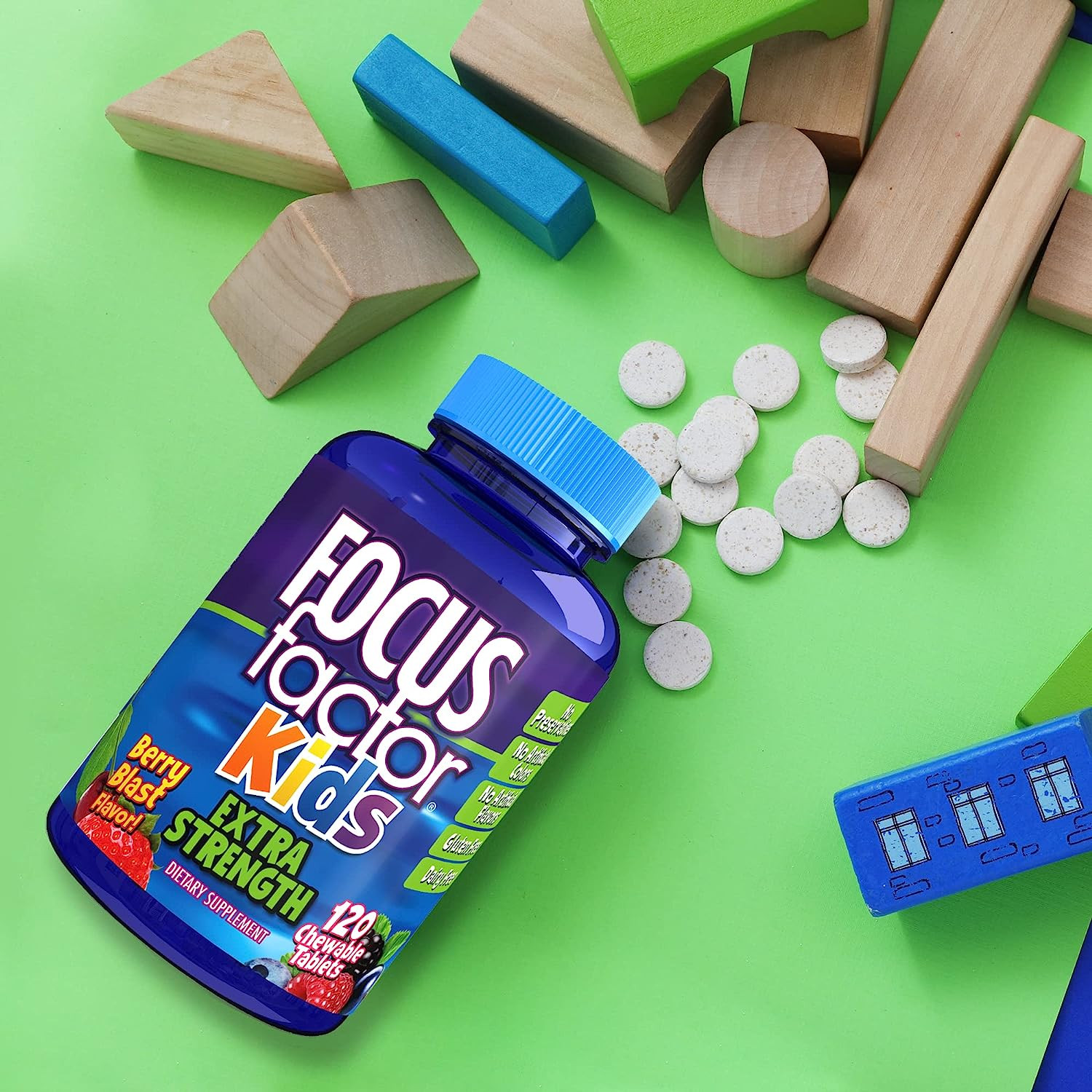 Focus Factor Kids Extra Strength Daily Chewable for Brain Health Support, 120 Count – Vitamins for Kids - Quality Formula – Gluten & Dairy Free Supplements for Children (3 Pack)