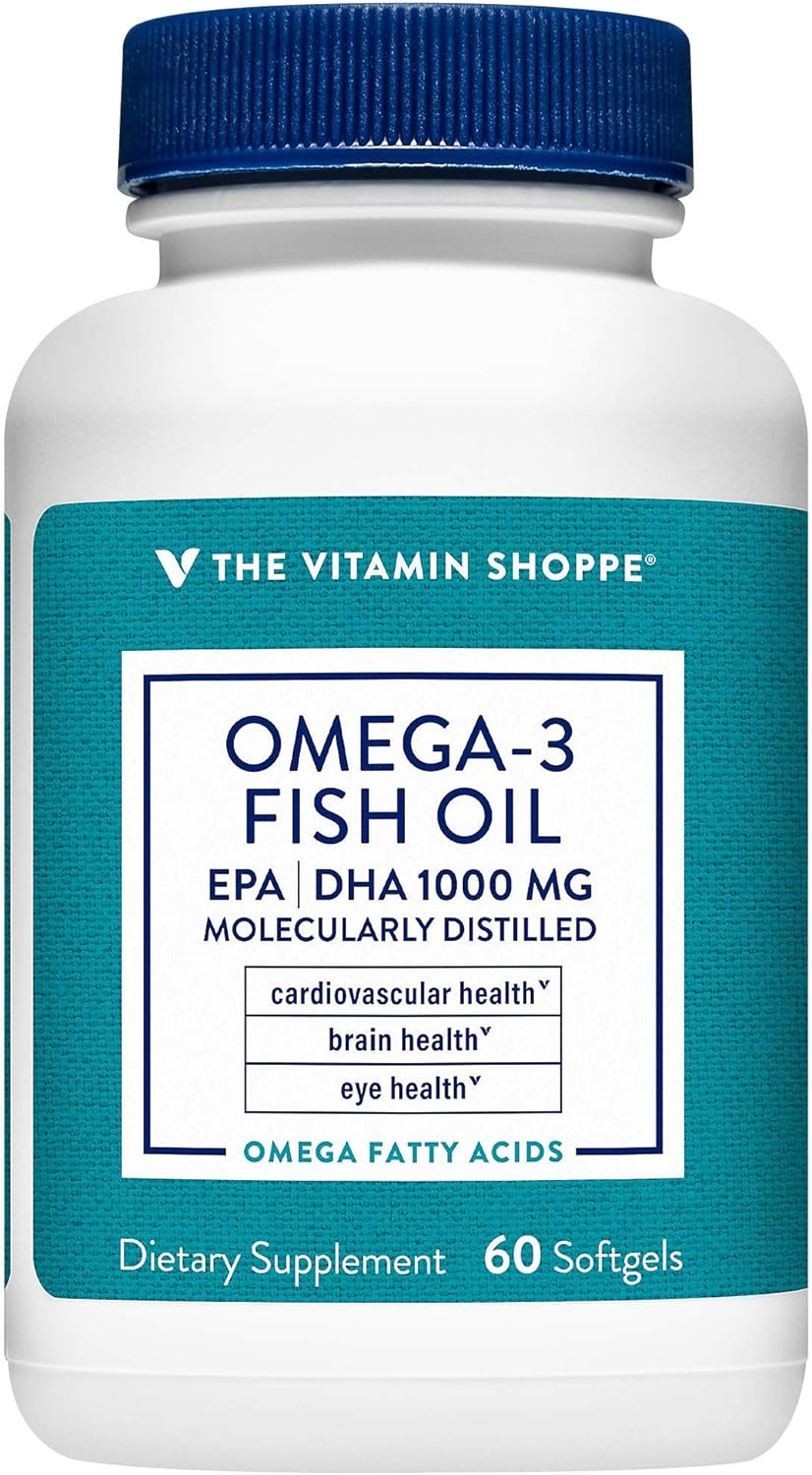 The Vitamin Shoppe Omega 3 Fish Oil 1,000MG, EPA 300mg DHA 200mg, Purity Assured, Molecularly Distilled to Support Cardiovascular, Joint and Brain Health Citrus (60 Softgels)