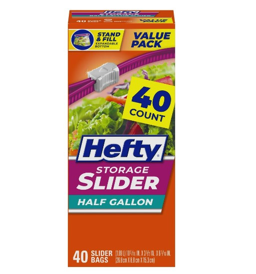 Hefty Slider Storage Bags, Half Gallon Size, 40 Count
